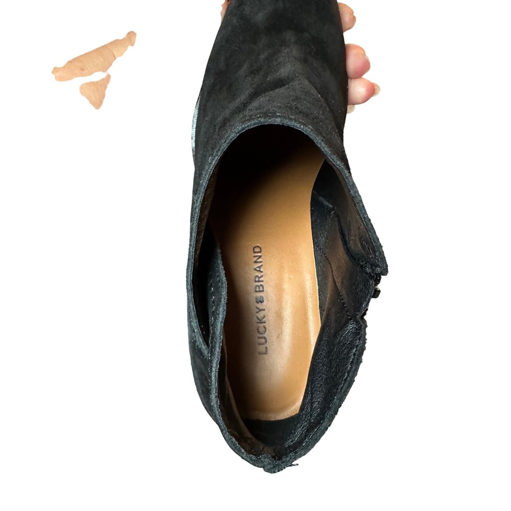 Lucky Brand Womens Black Suede Wedge‎ Ankle Boots Side Zip Almond Toe 8M - Picture 6 of 9
